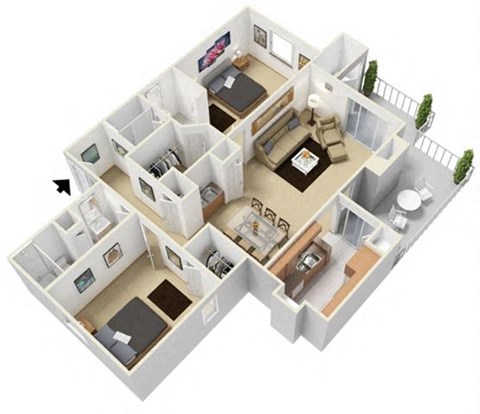 a floor plan of a two story apartment with a balcony
